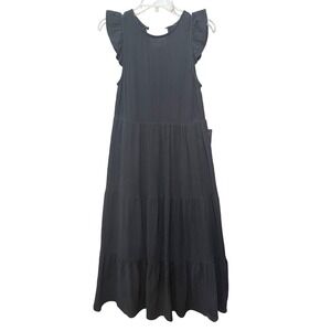 Express Babydoll Black Textured Minimalist Gauze Tiered Ruffle Maxi Dress XS NWT